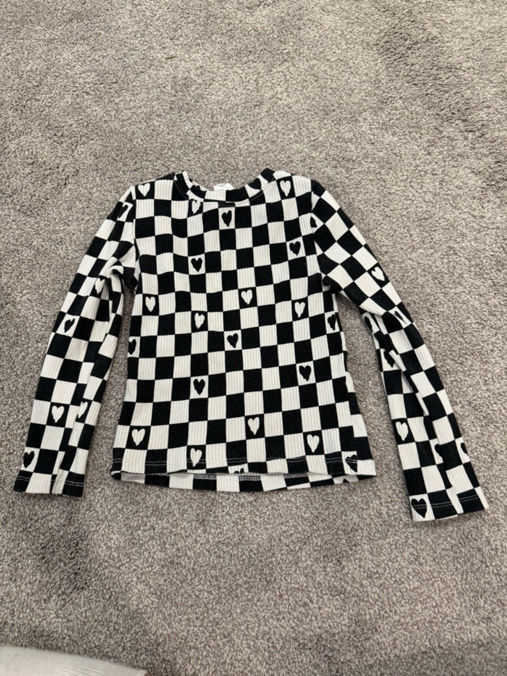 Zara Black and White Checker Heart Ribbed Top